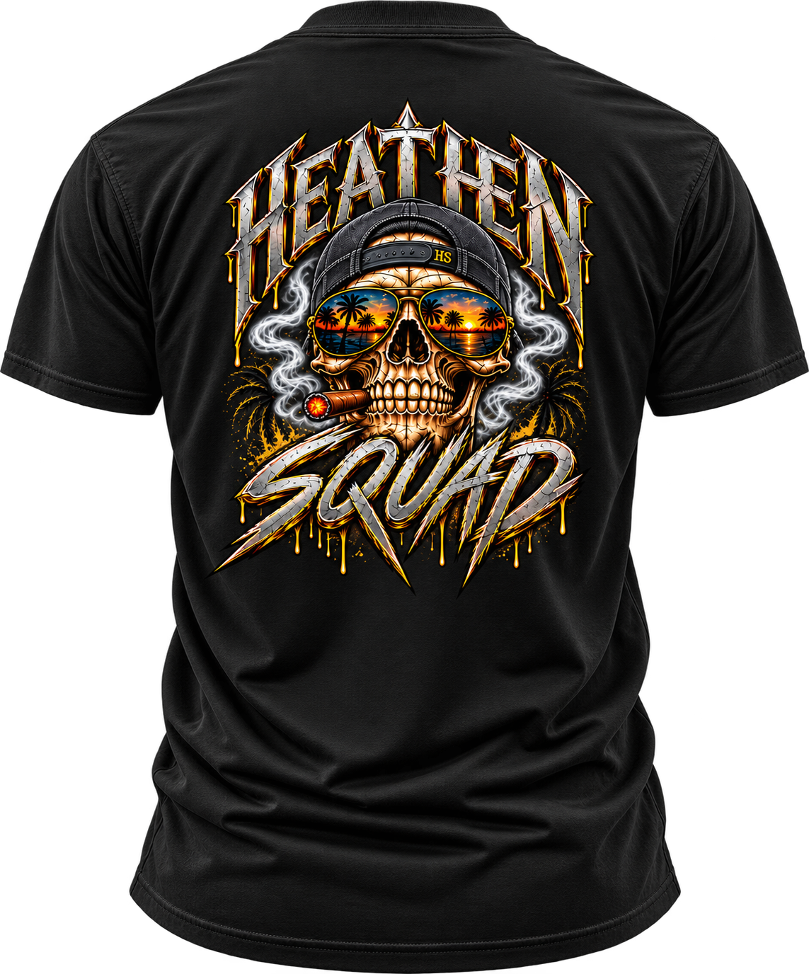 Smoking Skull Front & Back Graphic T-Shirt